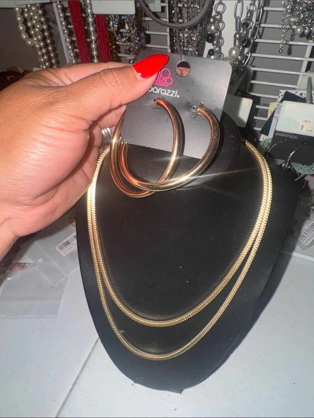 paparazzi Gold Hoop Earrings with Matching Gold Chains